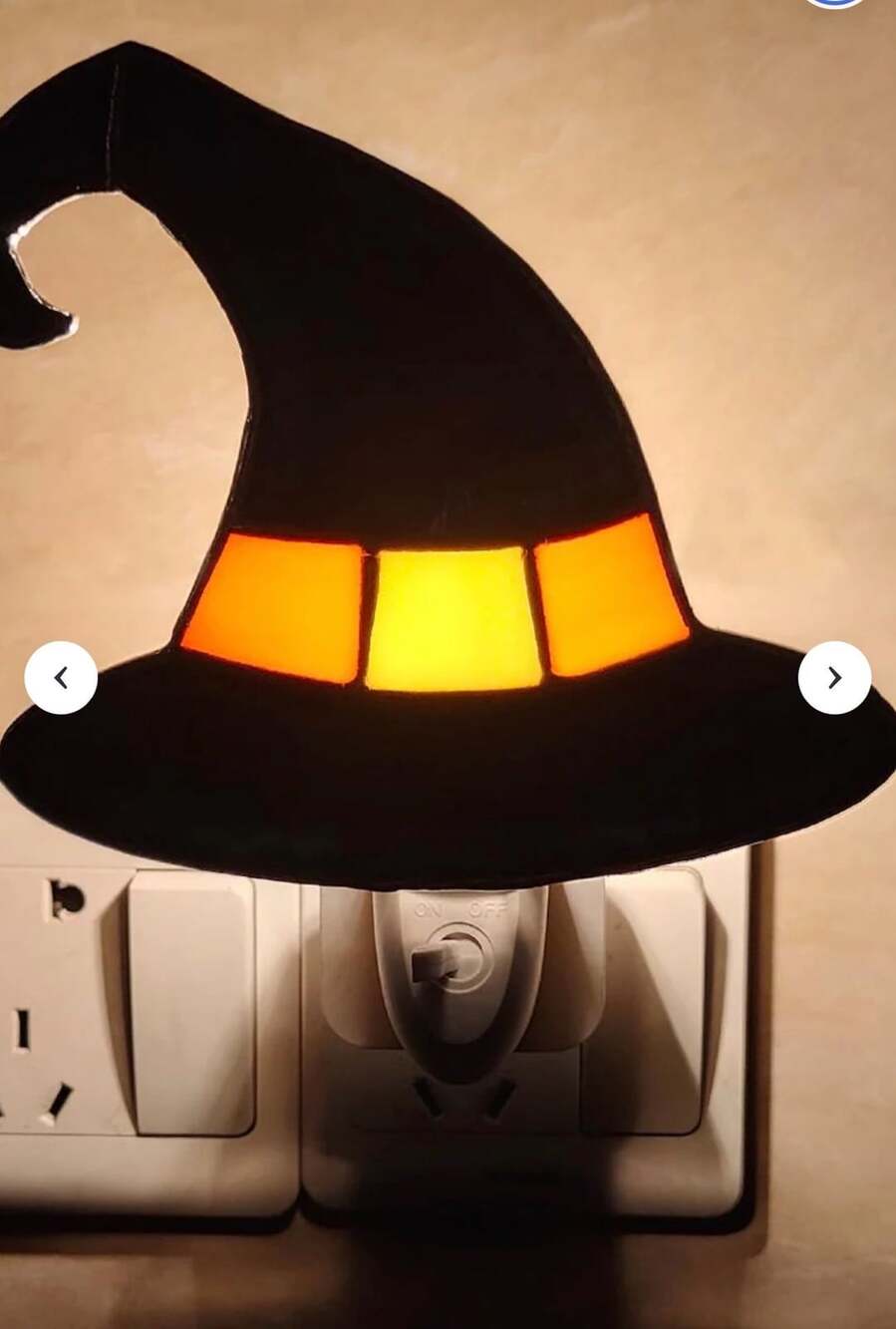 Witch Hat Stained Glass Night Light Plug Into Wall Lamp Decorative Accent for Ho